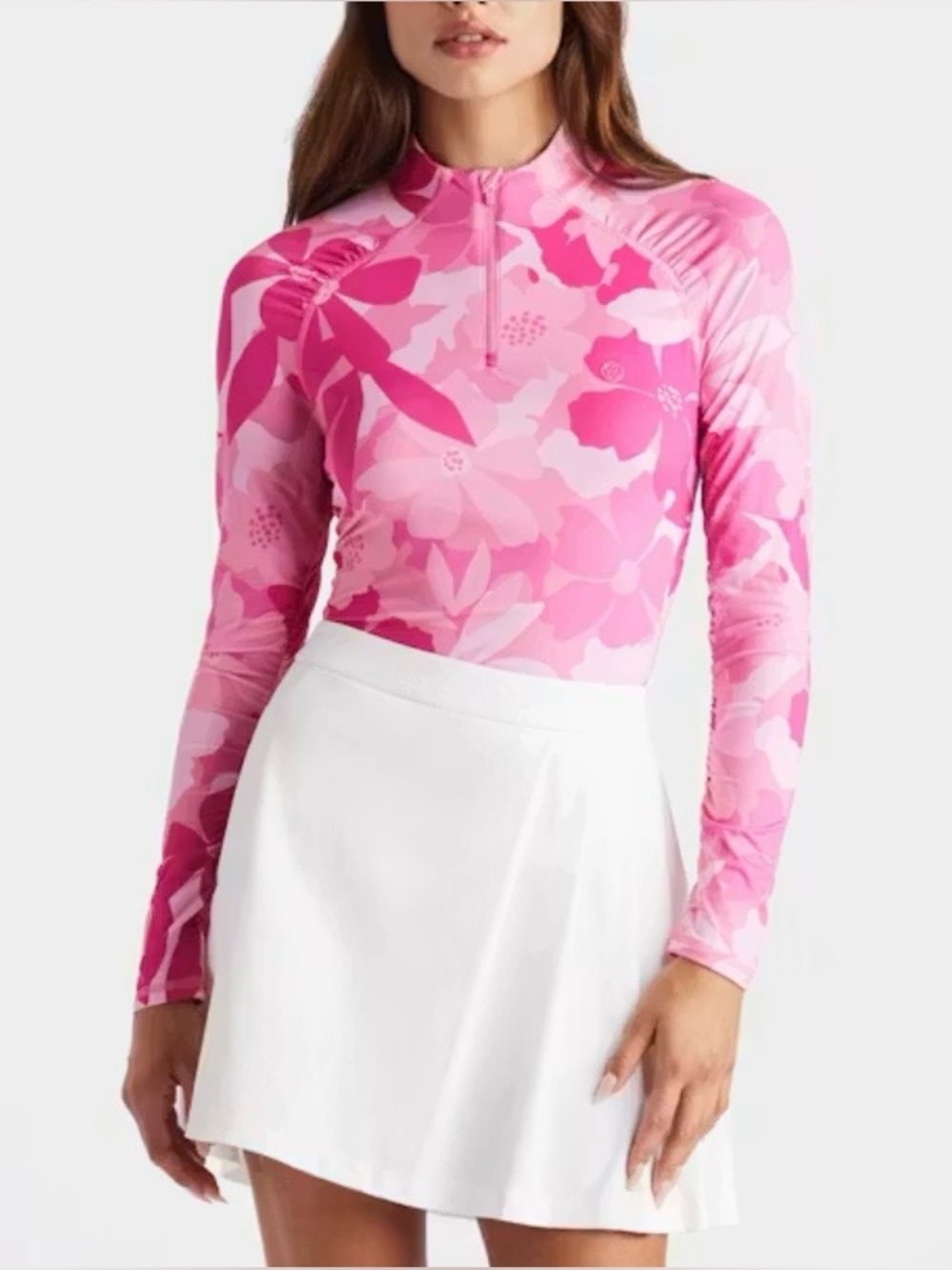 G/FORE Womens Floral Camo Tech Jersey 1/4 Zip Golf Pullover Top L Azalea Pink